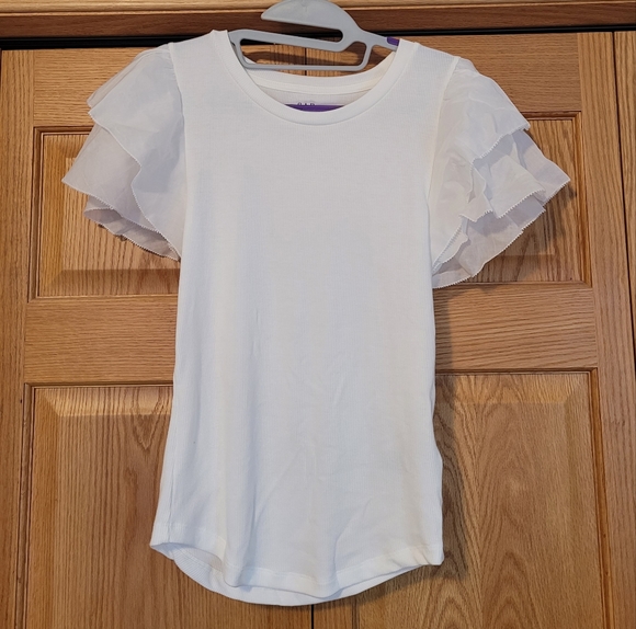 🩶NWOT Gap White Ribbed Ruffle T-Shirt🩶 - Picture 2 of 3